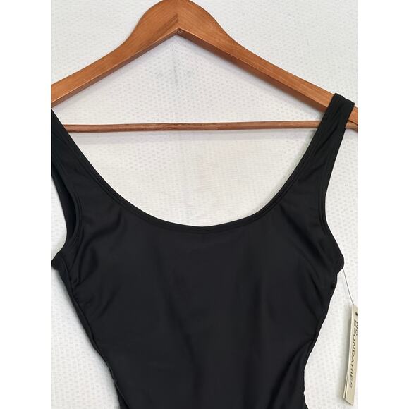 No Boundaries Women’s XS Black One Piece Swimsuit Scoop Neck Stretch NWT - Picture 2 of 6